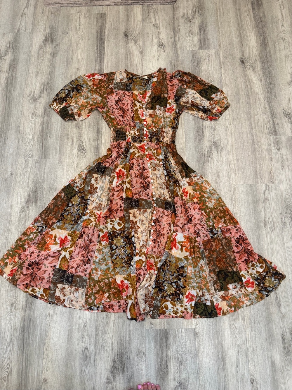 Talisman Medium Patchwork Floral Button Front Maxi Dress Boho